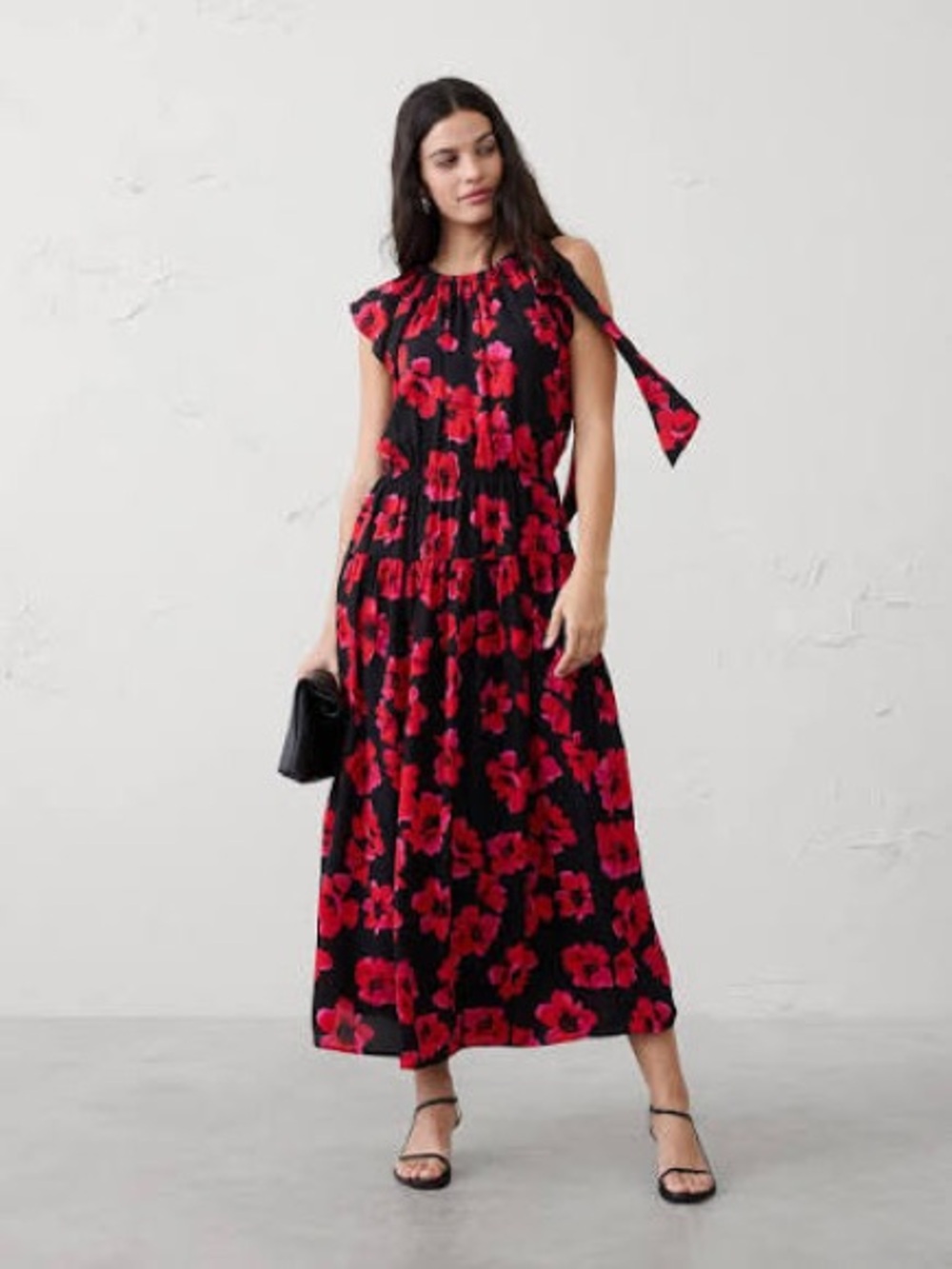 Banana Republic Factory Shirred Neck Drop Waist Midi Dress SP